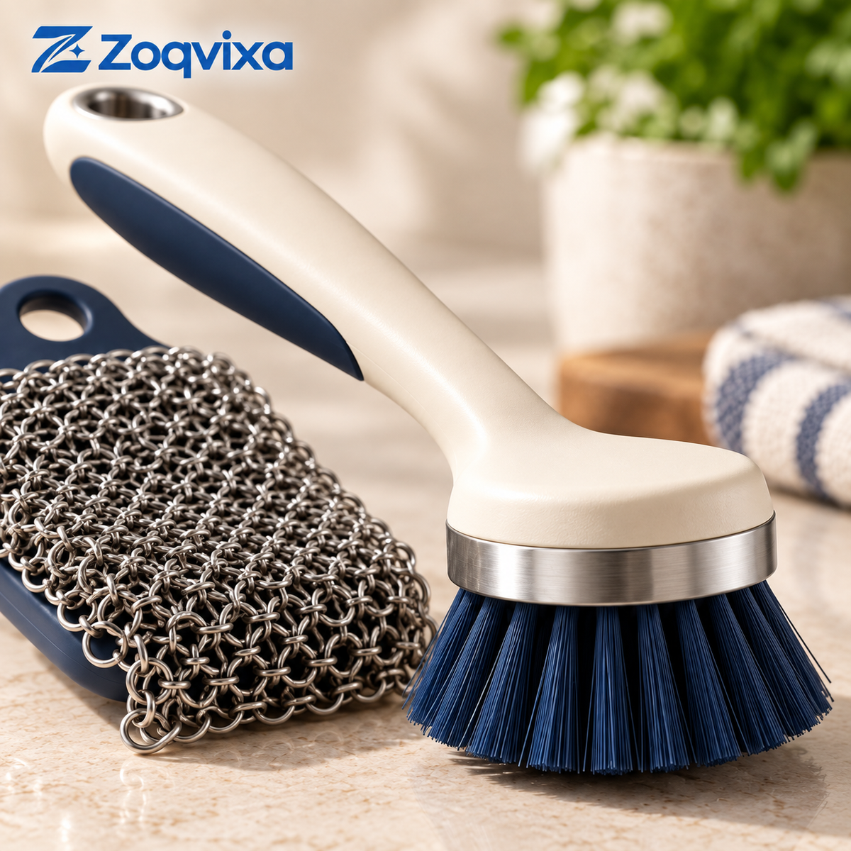 Zoqvixa™ Pan Brush & Chainmail Scrubber Set