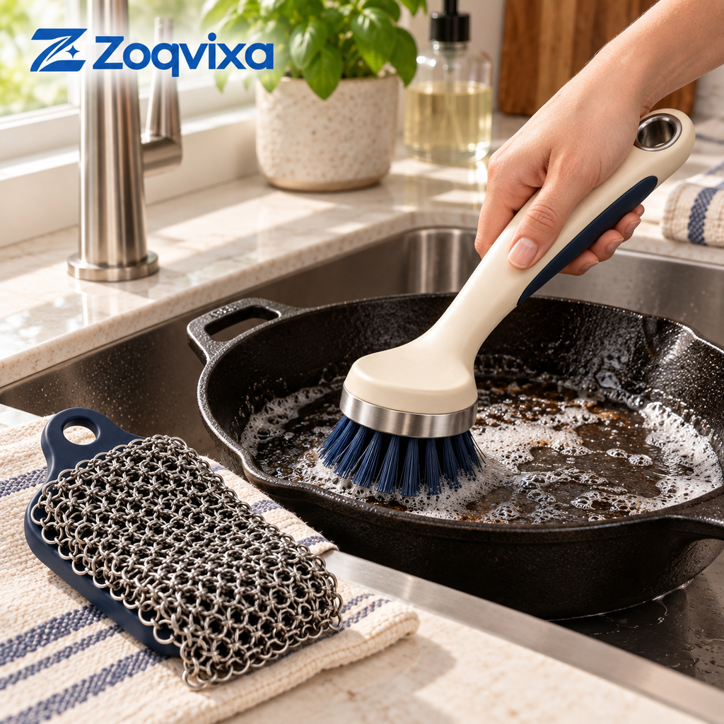 Zoqvixa™ Pan Brush & Chainmail Scrubber Set